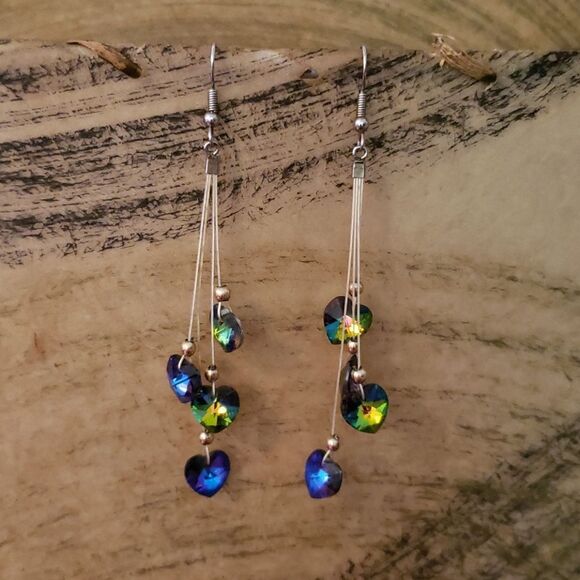 Jewelry - Iridescent Drop Heart Earrings